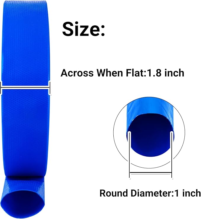 1" x 50 FT Pool Backwash Hose, Blue Heavy Duty Reinforced PVC Lay Flat Water Discharge Hose for Swimming Pool Filter Pump,with 2 Clamp