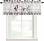 Spring Flowers Curtain Valances for Windows, Kitchen Valance Window Treatment, Farmhouse Watercolor Black Plaid Wood Grain Light Filtering Block Curtains for Bathroom/Bedroom/Living Room 42'' x 12''