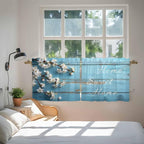 Farmhouse Wooden Grain Tier Curtains, Vintage Shabby Chic Flower Blue Light Filtering Kitchen Curtains, 2Pcs Rod Pocket Half Window Treatments Panels for Sink Cafe Cabinet Camper 27.5x36 Inches