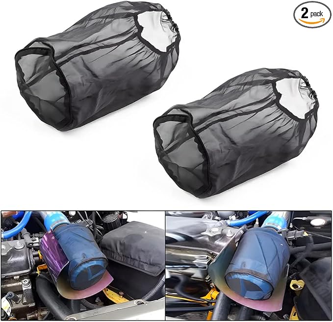 AICEL Air Filter Wrap, 2 Pcs Universal Auto Cold Air Filter Protective Dustproof Cover, Automotive Air Cleaner Waterproof Rain Sock Wrap for High Flow Air Intake Filters, Car Accessories (Large)