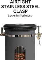 Veken Coffee Canister with Window,Airtight Stainless Steel Kitchen Food Storage Container, Date Tracker & Scoop for Grounds Coffee, Beans, Tea, Flour, Cereal,Sugar,22OZ,Grey