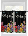 Spring Flowers Kitchen Curtains 54 Inches Length, Watercolor Country Colorful Floral Black Window Treatment Curtain Drapes, Decorative Window Curtains for Bedroom Cafe, 52"x54", 2 Panels
