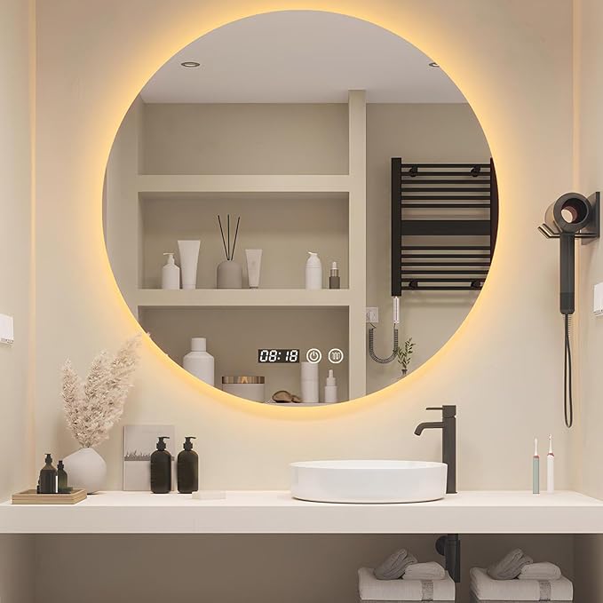 LTSRLL Frameless Illuminated LED Bathroom Wall Mirror with Touch, Demister Pad and Dimmable Lights & 3 Colors for Makeup Shaving and Bath Vanity IP44(Backlight,80cm/31.5in)