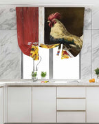 Tie Up Curtains for Windows, Chicken Sunflowers Adjustable Balloon Nature Linen Textured Kitchen Curtain, Farmhouse Animals Red Barn Bees Tie Up Blackout Curtains for Bedroom, 52 x 63 Inches
