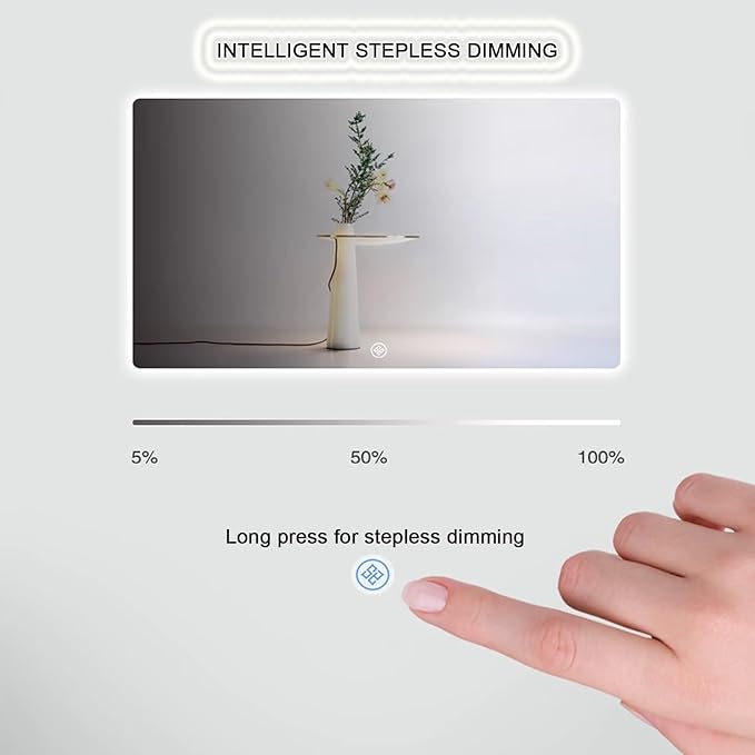 Bathroom Mirror with LED Lights，LED Bathroom Mirror，Smart Lighted Bathroom Mirror for Wall，Energy-Saving LED Smart Mirrors，with Demister Pad，Three-Color Light(H75*W100cm/H29.5*W39.4IN)
