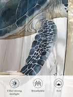 Sheer Curtains 63 Inch Length, Sea Turtle Teal Blue Semi Sheer Curtains Light Filtering Window Treatment, Summer Coastal Ocean Wood Grain Privacy Voile Drapes for Living Room Bedroom 52x63 Inch