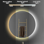 Bathroom Mirror with LED Lights and Touch Sensor, Wall Mounted Mirror with Demister Pad, 3 Colours of Light, Double Touch Button, for Entryway, Bathroom, Vanity(90cm/35.4in)