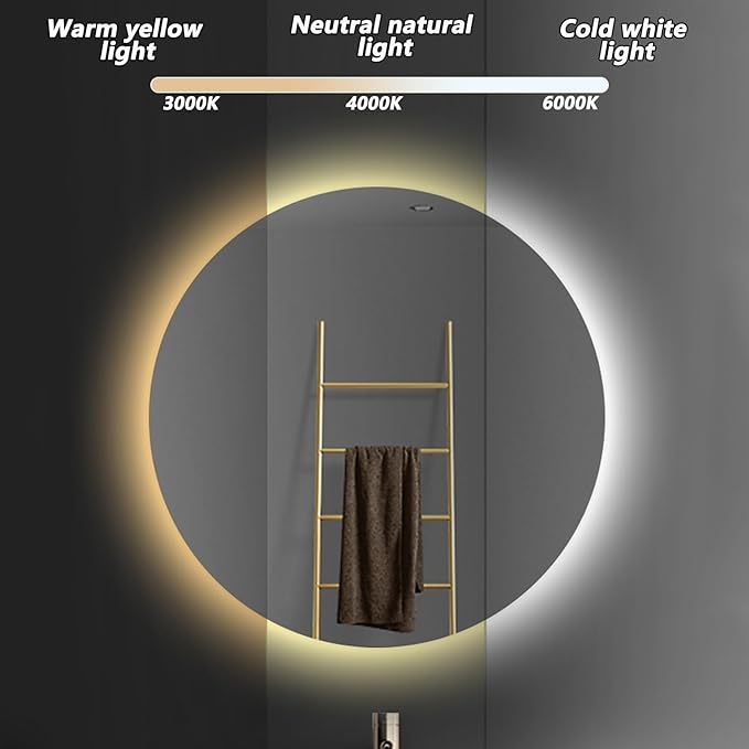 Bathroom Mirror with LED Lights and Touch Sensor, Wall Mounted Mirror with Demister Pad, 3 Colours of Light, Double Touch Button, for Entryway, Bathroom, Vanity(80cm/31.5in)