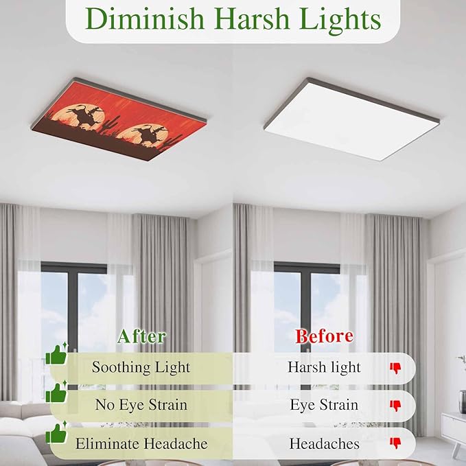 Fluorescent Light Covers for Drop Ceiling Western Cowboys Horse Riding on Red Magnetic Light Filters, Abstract Cactus Desert Ceiling Shade Filters for Home Classroom Office,2x4 ft,3Packs