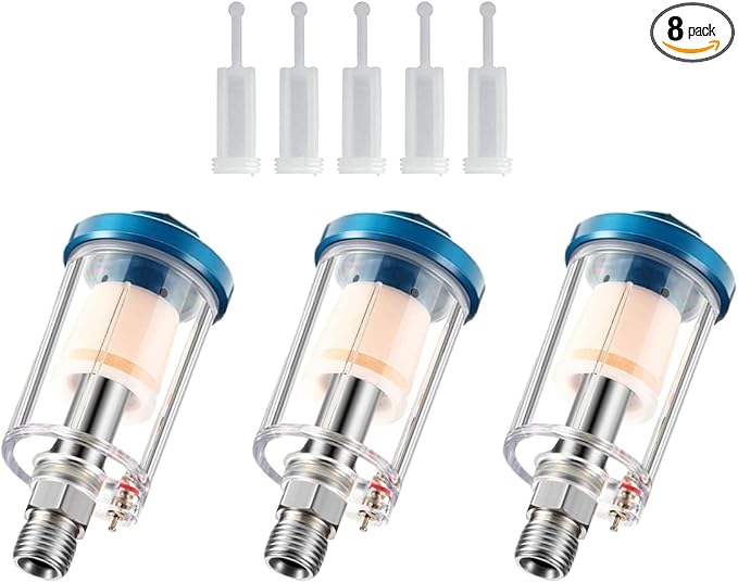 3 Pcs Mini in-Line Air Filter Water Oil Separator for Air Line with 5 Pcs Spray Tool Filter,1/4'' NPT Inlet and Outlet Oil Water Separator Airbrush Filter Moisture Separator