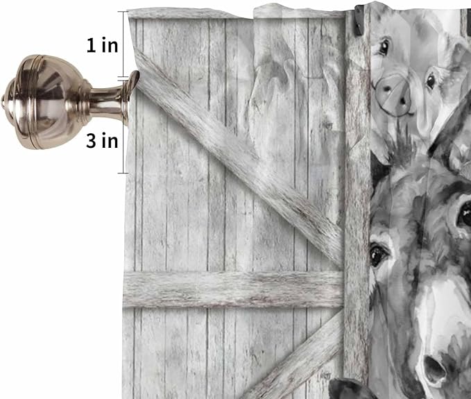 Grey Farmhouse Half Window Curtain 36 Inches Long, Vintage Sunflowers Animals Printed Window Treatment Curtain Drapes, Small Tier Curtains for Bathroom Over Sink, 27.5"x36", 2 Panels