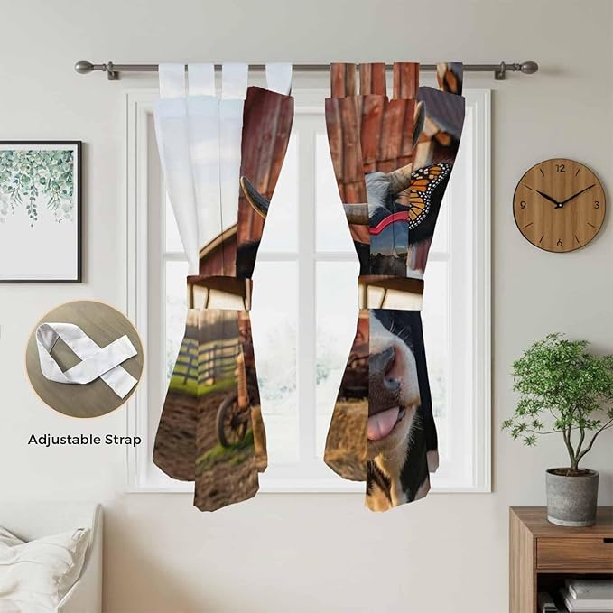 Farm Cows Living Room Curtains 84 Inch Length, Window Curtains Tab Top, Farmhouse Barn Funny Animals Butterfly Light Filtering Window Treatments Drapes 42"x84" 2 Panel