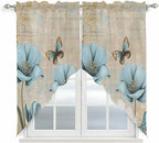 Spring Flowers Swag Valances for Windows, Vintage Rustic Tulips Floral Butterfly Khaki Rod Pocket Kitchen Curtains Valance, Small Window Curtains Swag for Cafe Living Room, 2 Panels, 36x36 inch