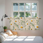 Spring Daisy Tier Curtains, Country Watercolor Flower Leaf Plant Light Filtering Kitchen Curtains, 2Pcs Rod Pocket Half Window Treatments Panels for Sink Cafe Cabinet Camper 27.5x36 Inches