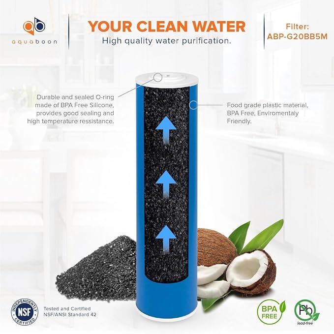 Aquaboon 5 Micron 20 x 4.5 Premium GAC Filter - Granular Activated Carbon Water Filter Cartridge Replacement Compatible with EP20-BB, FC25B, 2 Pack