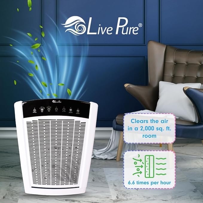 LivePure Bali Series Multi-Room Whole House Large Console Air Purifier, True HEPA Filter Captures Allergens, Smoke, Mold, Pollen, Dust Mites, Slate Black