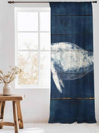 Sheer Curtains 108 Inches Long, Summer Whale Semi Sheer Curtains Light Filtering Window Treatment, Ocean Watercolor Wooden Grain Blue Privacy Voile Drapes for Living Room Bedroom 52x108 Inch