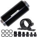 Inline Fuel Filter 100 Micron with 6AN 8AN 10AN Fuel Filter Adapter Universal 50MM, 1 set Inline fuel filter Black