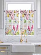 Happy Easter Tier Curtains 45 Inches Long, Spring Watercolor Bunny Eggs Flower Grey Plaid Window Treatment Curtain Drapes, Window Half Privacy Curtains for Bedroom Bathroom, 42"x45", 2 Panels
