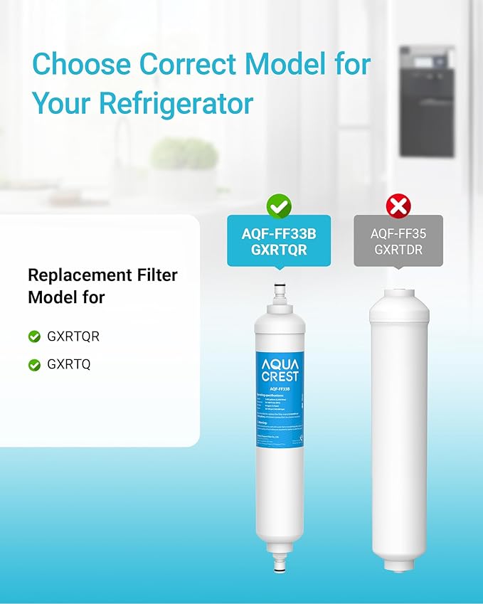 AQUACREST GXRTQR Inline Water Filter, NSF Certified, Compatible with GE GXRTQR, GXRTQ System, Reduces Chlorine, Fluoride, Limescale and More, For Refrigerator, IceMaker, RVs (3 Filters)