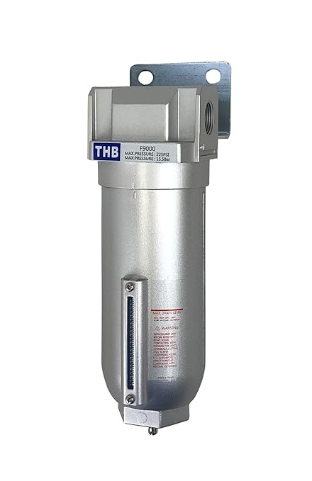 1/2" NPT Industrial Particulate Filter, Removes Water, Moisture, Debris from Compressed Air Lines, 11oz Bowl (225 PSI Max)