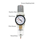 RIH 1/4" NPT Compressed Air Filter Regulator Combo Piggyback, 5 Micron Brass Element, Poly Bowl, Semi-Auto Drain, Metal Bracket, 0-150 psi Gauge Air Tool Compressor Filter with Gauge (1/4" NPT)