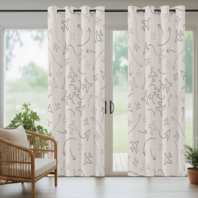 Abstract Airline Route Waterproof Outdoor Curtains for Patio, Windproof Weatherproof Curtains with Weighted Hem, Vintage Aircraft Arrows Light Filtering Privacy Drapes for Porch 54"x 108"