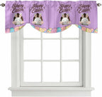 Purple Easter Tie Up Valance Curtains for Windows, Kitchen Curtains Window Shades, Spring Cartoon Bunny Colorful Eggs Wood Grain Light Filtering Curtain Valances for Bedroom/Bathroom/Cafe 60"x18"