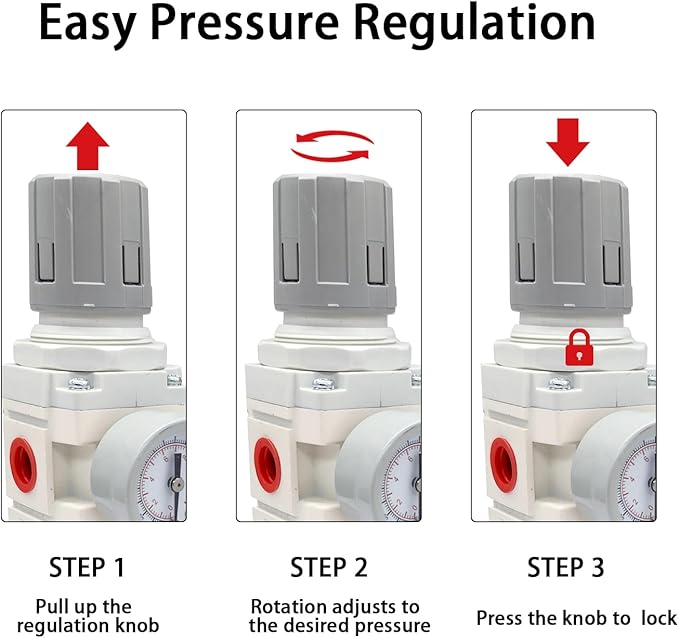 YSIL 3/8" NPT Compressed Air Filter Regulator Lubricator Two Units Combo Air Pressure Regulator with Gauge(0-150PSI) Water/Oil Trap Separator,Semi-Auto Drain,Poly Bowl with Metal Guard,Bracket