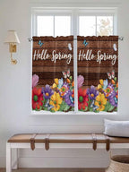 Spring Flowers Tier Curtains 45 Inches Long, Watercolor Farmhouse Colorful Wooden Grain Window Treatment Curtain Drapes, Small Curtain Drapes for Bathroom Laundry Room, 27.5"x45", 2 Panels