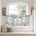 Easter Kitchen Tier Curtains 24 Inch Long 2 Panel Set,Rod Pocket Cafe Small Window Curtains Over Sink,Spring Watercolor Bunny Eggs Wood Grain Teal Blue Light Filtering Short Drapes 27.5"W x 24"L