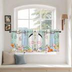 Easter Kitchen Tier Curtains 24 Inch Long 2 Panel Set,Rod Pocket Cafe Small Window Curtains Over Sink,Spring Watercolor Bunny Eggs Wood Grain Teal Blue Light Filtering Short Drapes 27.5"W x 24"L