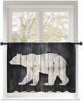 Sheer Curtains 45 Inch Length, White Brown Bear Semi Sheer Curtains Light Filtering Window Treatment, Rustic Counrty Vintage Wood Grain Privacy Voile Drapes for Living Room Bedroom 52x45 Inch