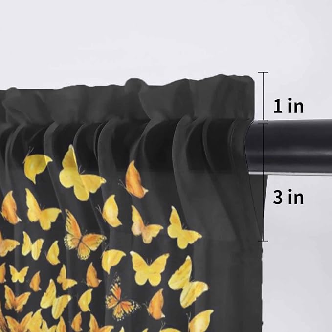 YOU ARE MY SUNSHINE Sheer Valance Curtains, Summer Sunflowers Golden Gradient Butterflies Light Filtering Kitchen Valances Rod Pocket Voile Curtain Treatment for Bedroom/Living Room/Basement 42Wx18L