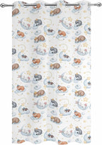 Cartoon Animals Outdoor Curtains for Patio Raccoons Rabbits Moon Waterproof Outside Curtains with Grommet Top Weatherproof Curtain for Cabana Pergola Gazebo, 1 Panel, 54" W x 108" L