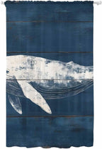 Sheer Curtains 84 Inches Long, Summer Whale Semi Sheer Curtains Light Filtering Window Treatment, Ocean Vintage Wooden Grain Blue Privacy Voile Drapes for Living Room Bedroom 52x84 Inch