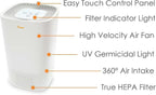 Crane Air Purifier with True HEPA Filter, UV Light, 250 Sq Feet Coverage, Timer Function, Sleep Mode, Washable Particle Filter, EE-5067