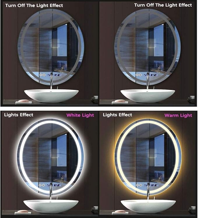 Oval LED Bathroom Mirror Wall Makeup Mirrors Shaving Mirror with Lights and Demister Pad Time Display (Color : Warm Light Size : 600 * 800mm) (Warm Light 500 * 700mm)