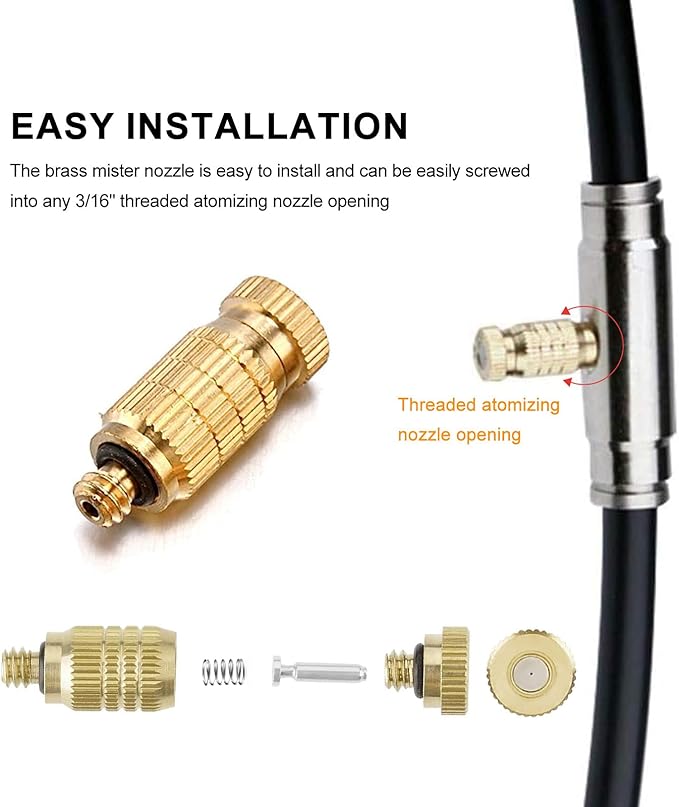20pcs High Pressure Atomizer Nozzle Brass Misting Nozzles for Outdoor Cooling System, Landscaping, Greenhouse Irrigation, Air Humidification, Anti-Drip Fogging Spray Head(0.02"/0.5mm)