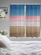 Blue Pink Brown Gradient Wood Grain Window Valance Curtains, Vintage Wood Board Light Filtering Kitchen Valance with 3-inch Rod Pocket for Living Room Bathroom Bedroom,2 Panel,42x63In