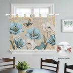 Spring Flowers Kitchen Curtains 45 Inch Length, Short Cafe Window Curtains Tab Top, Vintage Rustic Tulips Floral Butterfly Khaki Light Filtering Window Treatments Tier Drapes 27.5"x45" 2 Panel
