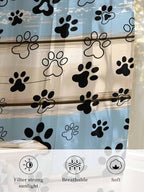 Sheer Curtains 84 Inches Long, Blue Beige Paw Print Semi Sheer Curtains Light Filtering Window Treatment, Vintage Farmhouse Rustic Wooden Grain Privacy Voile Drapes for Living Room Bedroom 52x84 Inch