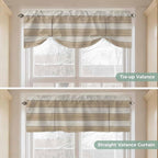 Brown Ombre Wooden Tie Up Valance Curtains for Windows, Kitchen Curtains Window Shades, Farmhouse Retro Khaki Wood Light Filtering Roman Curtain Valances for Bedroom/Bathroom/Cafe 54"x18"