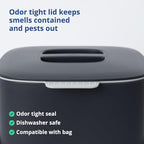 Blue Ginkgo Kitchen Compost Bin [2.6L / 0.69 GAL] – Filter-Free, Odor-Tight Countertop Food Waste Pail with Handle (Made in Korea, Gray)