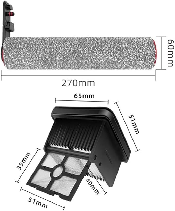 Main Roller Brushes Filter，Compatible For Dreame， H40 Ultra/H40 Pro Wet Dry Vacuum Cleaner Floor Scrubber Parts(A)