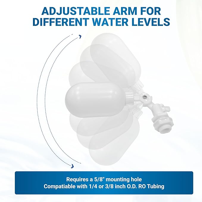 Max Water Filter Float Ball Valve with 1/4 inch Quick Connect Push in to Connect Tube Fittings, Adjustable Plastic Float Valve for Aquarium Reverse Osmosis Systems Water Purifiers