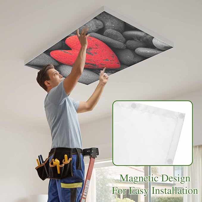 Fluorescent Light Covers for Ceiling Lights Love Heart Stone Magnetic Light Filters 4 Pack 4x2 ft Black Red Ceiling Lights Cover for Classroom Office School Home Drop Lamp Decor