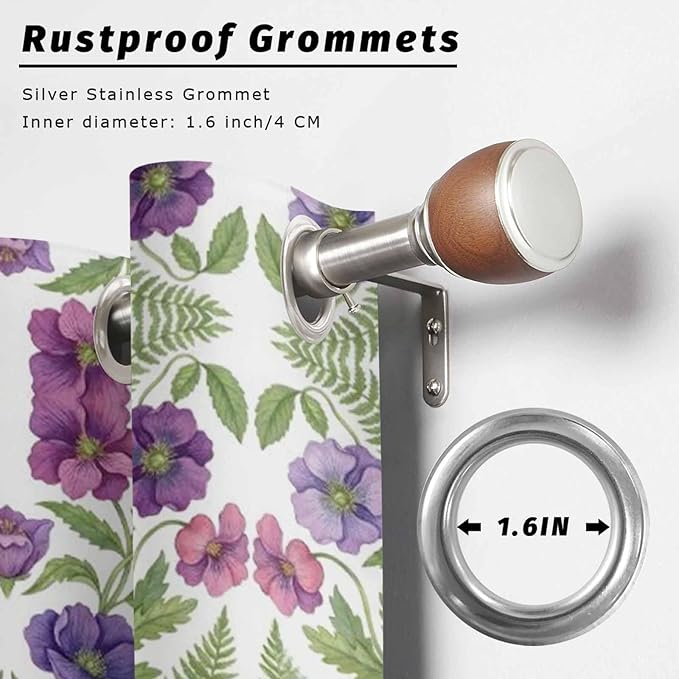 Flowers Outdoor Curtains for Patio Summer Floral Pastoral Farmhouse Plant Waterproof Outside Curtains with Grommet Top Weatherproof Curtain for Cabana Pergola Gazebo, 2 Pack, 54" W x 108" L