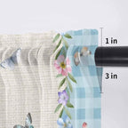 Easter Sheer Valances for Windows 42"x12", Light Filtering Kitchen Curtains Valance, Gnomes Colorful Eggs Butterfly Flowers Blue Check Rod Pocket Chiffon Curtains for Living Room Bedroom Cafe