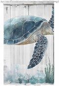 Sheer Curtains 108 Inches Long, Sea Turtle Teal Blue Semi Sheer Curtains Light Filtering Window Treatment, Summer Coastal Ocean Wood Grain Privacy Voile Drapes for Living Room Bedroom 52x108 Inch